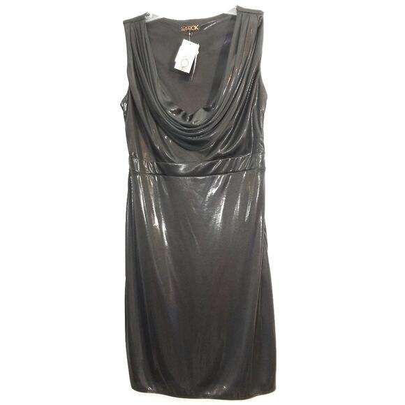 NWT LaRok liquid metallic black cowl neck dress M - Picture 7 of 14